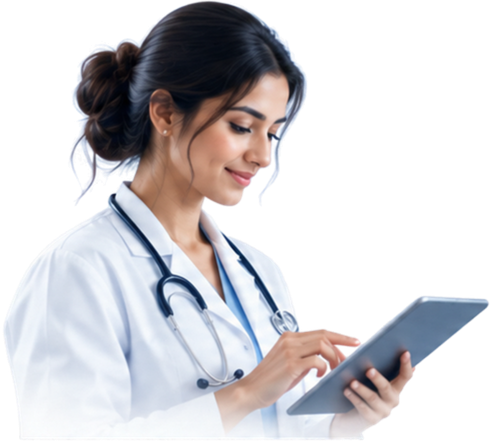Doctor reviewing opportunities on a tablet